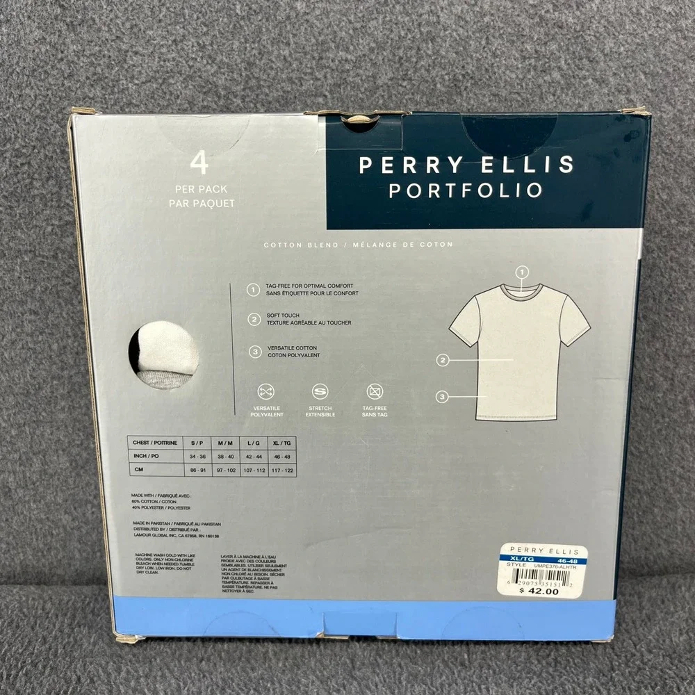 Perry Ellis Portfolio Undershirts Mens XL Multi Crew Neck 4 Pack Cotton Stretch